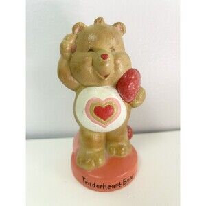 5" VINTAGE TENDERHEART CARE BEARS STATUE HOLDING RED HEART PINK BASE FIGURINE